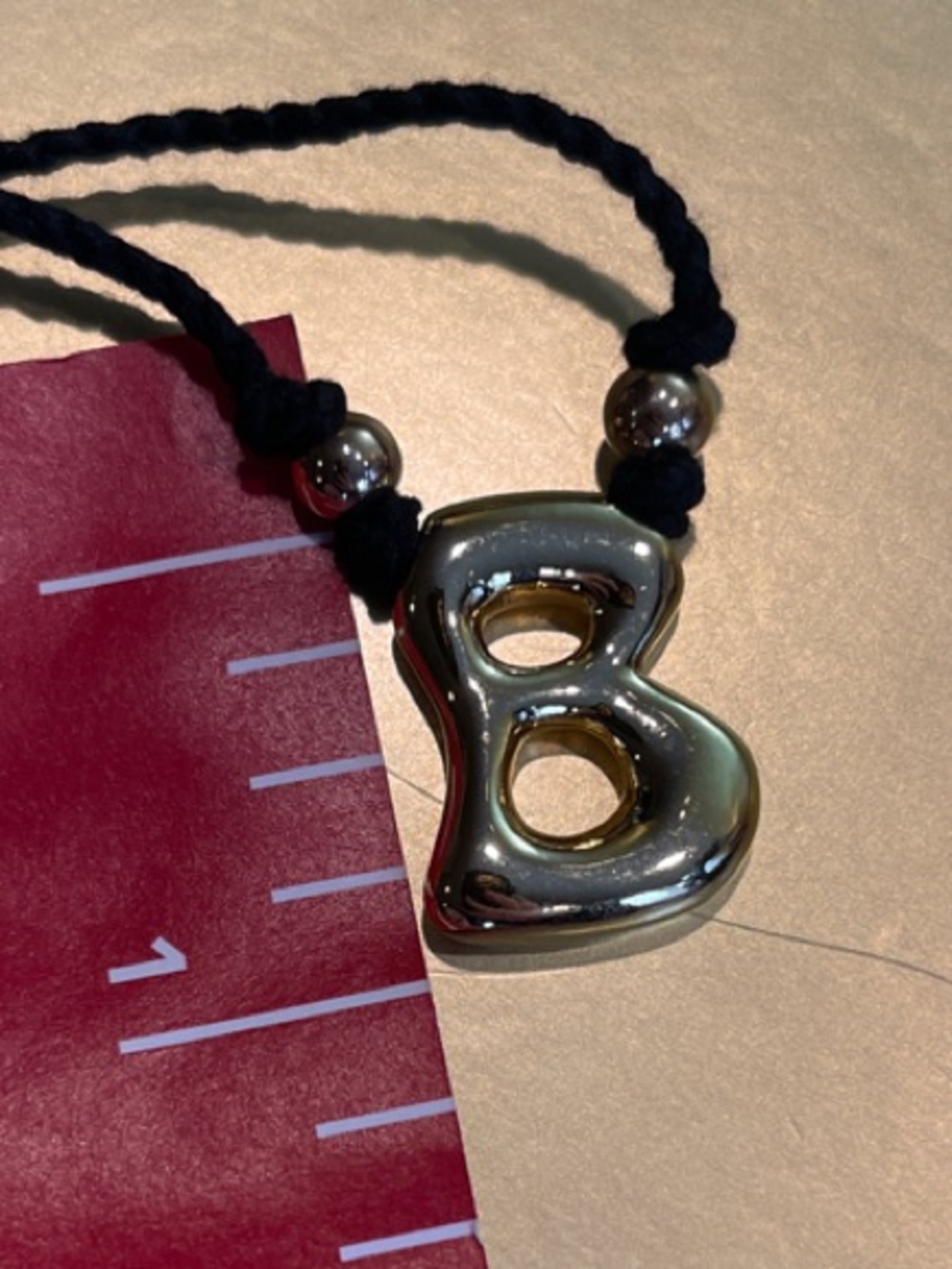 Gold 'B' Initial Necklace on Black Cord - adjustable necklace - Picture 7 of 7